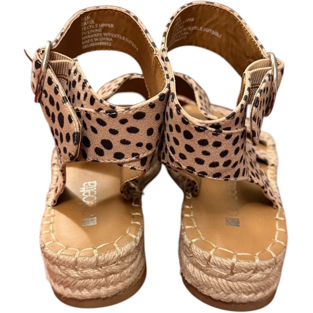 Dolce Vita Carol Espadrille Sandals Womens 7.5 Tan Black Animal Print Platform‎